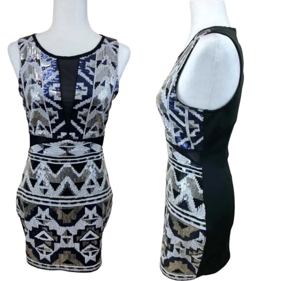 NWOT 2B Bebe Sequins BodyCon Sheer Netting Party Dress XS - Picture 2 of 6